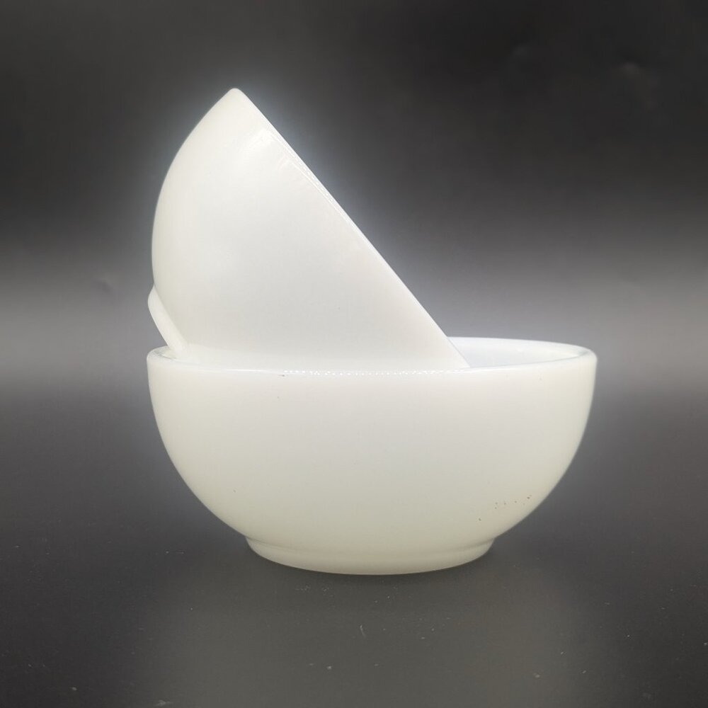 Vintage Two Fire King White Milk Glass Cereal Soup Bowls Some Staining Spots